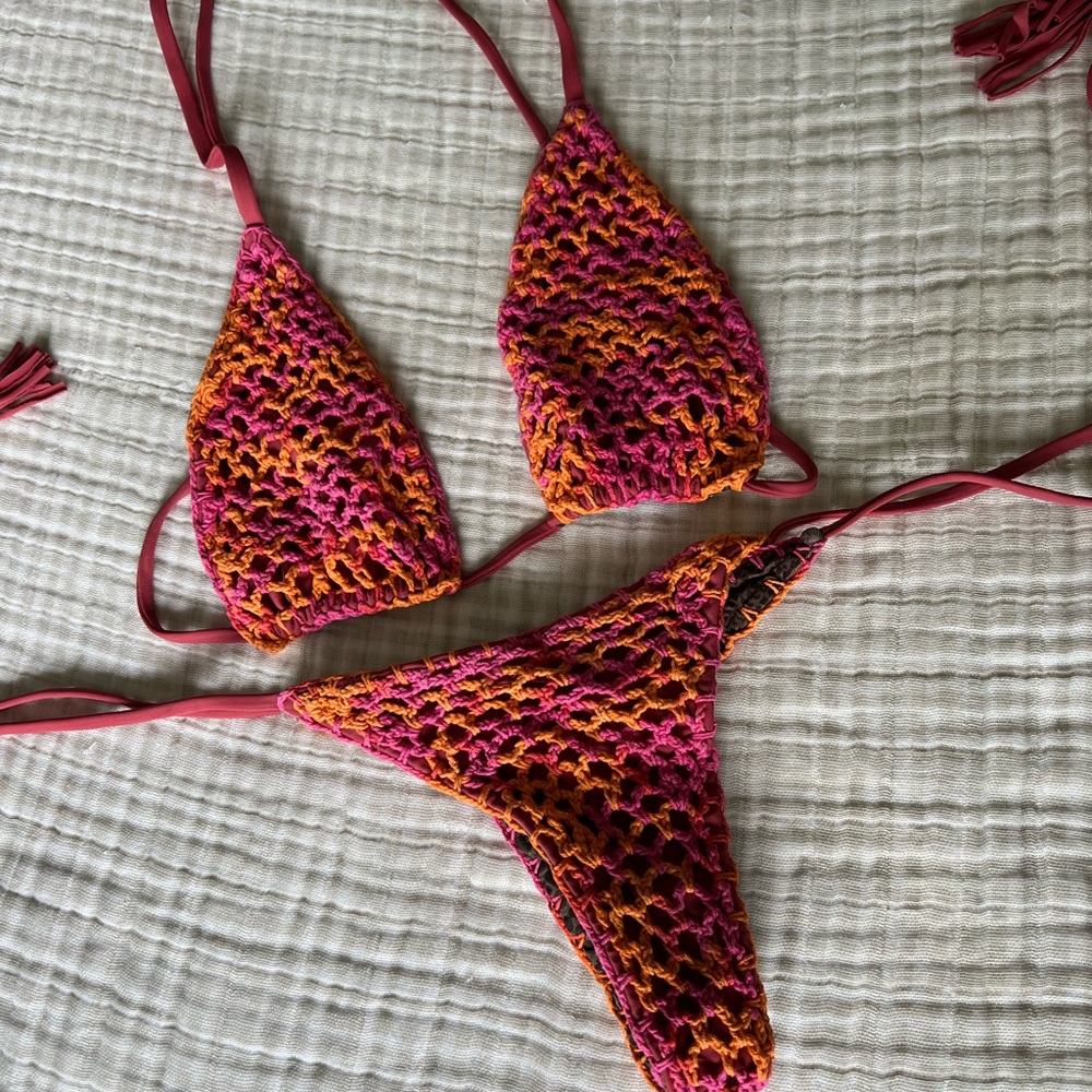 Crochet Bikini Set in Pink and Orange